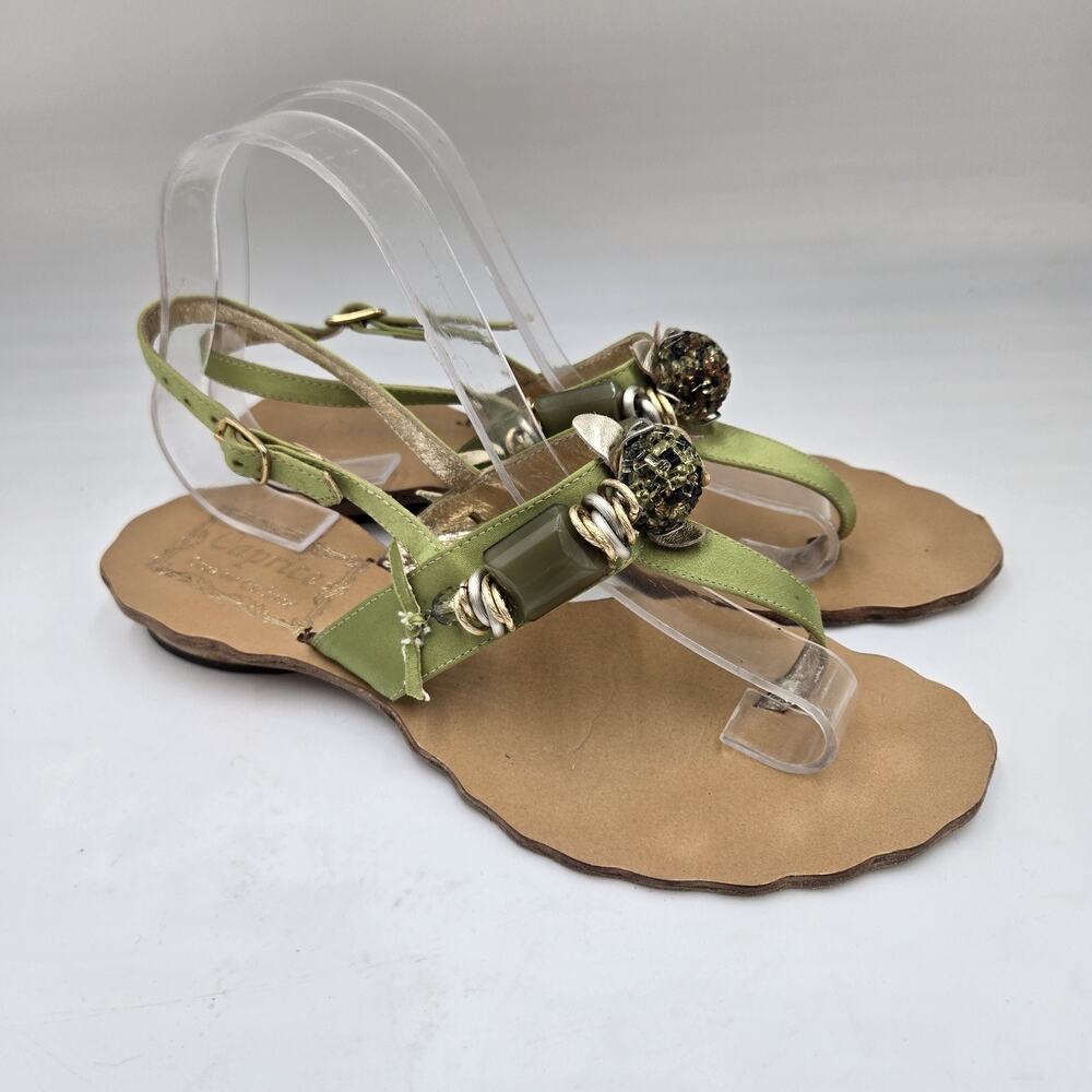 Caprice Italy Sandals Rhinestone Beaded Green 9 Hand Made High Quality Artisan